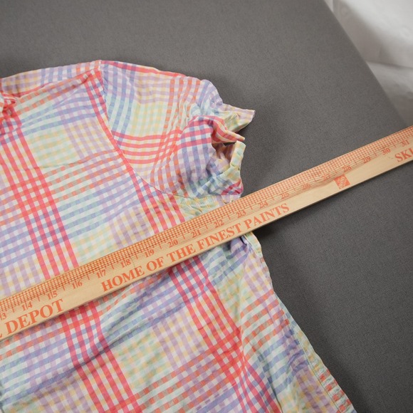 L.L. Bean Seersucker Rainbow Plaid 1/2 Button Shirt Womens XL Short Sleeve - Picture 5 of 14